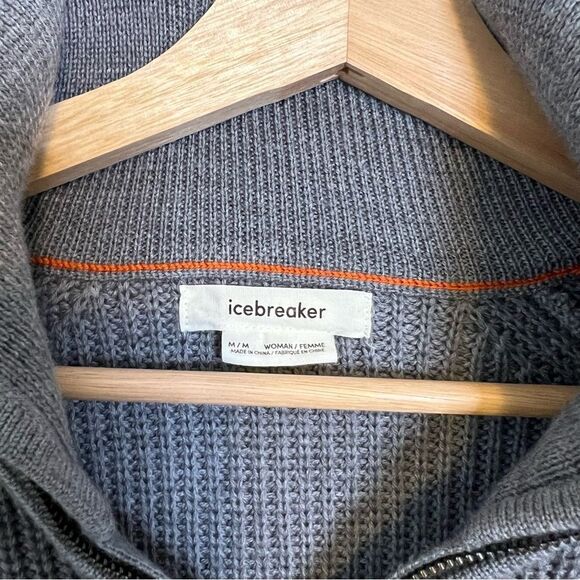 Icebreaker 1/2 Zip Merino Wool Lodge Sweater Womens Medium Grey Ribbed Knit - Picture 6 of 10